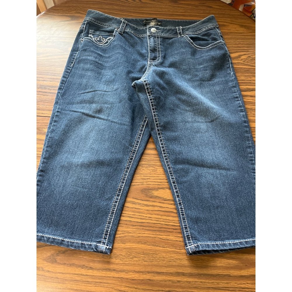 Venezia cropped embellished denim blue jean capris size 18